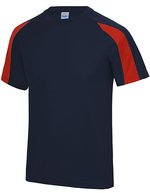 Just Cool Contrast Cool T-Shirt Raglan-Ärmel für Kinder, Arctic White/Fire Red 3/4 (XS), JC003J – Marine francais/Rouge feu