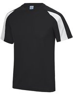 Just Cool Contrast Cool T-Shirt Raglan-Ärmel für Kinder, Arctic White/Fire Red 3/4 (XS), JC003J – Jais Noir/Arctique Blanc