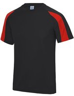 Just Cool Contrast Cool T-Shirt Raglan-Ärmel für Kinder, Arctic White/Fire Red 3/4 (XS), JC003J – Jais Noir/Rouge feu