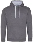 Just Hoods Baumwoll-Varsity Hoodie mit Kapuze, Purple/Sun Yellow M, JH003 – Charcoal (Heather)/Heather Grey