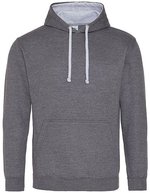 Just Hoods Baumwoll-Varsity Hoodie mit Kapuze, Baby Pink/Arctic White M, JH003 – Charcoal (Heather)/Heather Grey