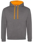 Just Hoods Baumwoll-Varsity Hoodie mit Kapuze, Purple/Sun Yellow M, JH003 – Charcoal (Heather)/Orange Crush