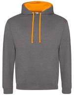 Just Hoods Baumwoll-Varsity Hoodie mit Kapuze, Baby Pink/Arctic White M, JH003 – Charcoal (Heather)/Orange Crush