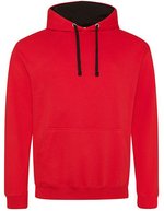 Just Hoods Baumwoll-Varsity Hoodie mit Kapuze, Baby Pink/Arctic White M, JH003 – Fire Red/Jet Black