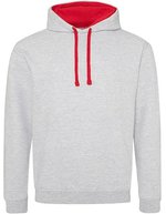 Just Hoods Baumwoll-Varsity Hoodie mit Kapuze, Baby Pink/Arctic White M, JH003 – Heather Grey/Fire Red
