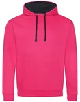 Just Hoods Baumwoll-Varsity Hoodie mit Kapuze, Purple/Sun Yellow M, JH003 – Hot Pink/French Navy