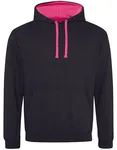 Just Hoods Baumwoll-Varsity Hoodie mit Kapuze, Purple/Sun Yellow M, JH003 – Jet Black/Hot Pink