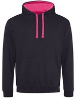 Just Hoods Baumwoll-Varsity Hoodie mit Kapuze, Baby Pink/Arctic White M, JH003 – Jet Black/Hot Pink