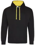 Just Hoods Baumwoll-Varsity Hoodie mit Kapuze, Purple/Sun Yellow M, JH003 – Jet Black/Sun Yellow