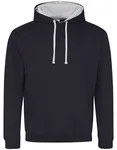 Just Hoods Baumwoll-Varsity Hoodie mit Kapuze, Purple/Sun Yellow M, JH003 – New French Navy/Heather Grey