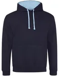 Just Hoods Baumwoll-Varsity Hoodie mit Kapuze, Purple/Sun Yellow M, JH003 – New French Navy/Sky Blue