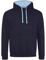 Just Hoods Baumwoll-Varsity Hoodie mit Kapuze, Baby Pink/Arctic White M, JH003 – New French Navy/Sky Blue