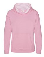 Just Hoods Varsity Hoodie mit gebürsteter Innenseite für Kinder – Baby Pink/Arctic White
