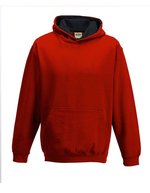 Just Hoods Varsity Hoodie mit gebürsteter Innenseite für Kinder – Fire Red/Jet Black