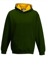 Just Hoods Varsity Hoodie mit gebürsteter Innenseite für Kinder – Forest Green/Gold