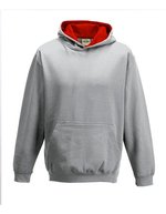 Just Hoods Varsity Hoodie mit gebürsteter Innenseite für Kinder – Heather Grey/Fire Red