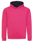 Just Hoods Varsity Hoodie mit gebürsteter Innenseite für Kinder, New French Navy/Sky Blue 9/11 (L), JH003K – Hot Pink/French Navy