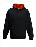 Just Hoods Varsity Hoodie mit gebürsteter Innenseite für Kinder, New French Navy/Sky Blue 9/11 (L), JH003K – Jet Black/Fire Red