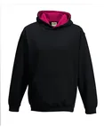 Just Hoods Varsity Hoodie mit gebürsteter Innenseite für Kinder, New French Navy/Sky Blue 9/11 (L), JH003K – Jet Black/Hot Pink