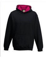 Just Hoods Varsity Hoodie mit gebürsteter Innenseite für Kinder, Forest Green/Gold 5/6 (S), JH003K – Jet Nero/Rosa acceso