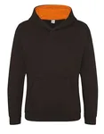 Just Hoods Varsity Hoodie mit gebürsteter Innenseite für Kinder, New French Navy/Sky Blue 9/11 (L), JH003K – Jet Black/Orange Crush