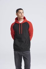 Just Hoods Baseball Hoodie mit Raglan-Ärmeln, Jet Black/Fire Red XL, JH009 – Bild 1