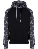 Just Hoods Baseball Hoodie mit Raglan-Ärmeln, Jet Black/Fire Red XL, JH009 – Solid Black/Black Camo