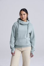 Just Hoods Cross Neck Hoodie mit Daumenlöchern, Heather Grey XS, JH021 – Bild 1