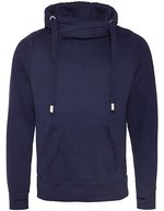 Just Hoods Cross Neck Hoodie mit Daumenlöchern, Heather Grey XS, JH021 – Oxford Blu navy
