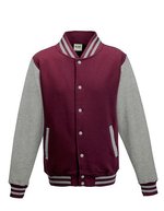 Just Hoods Varsity Jacket mit Kontrastärmeln – Burgundy/Heather Grey