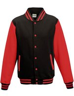 Just Hoods Varsity Jacket mit Kontrastärmeln, Oxford Navy/White XL, JH043 – Jet Black/Fire Red