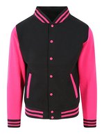 Just Hoods Varsity Jacket mit Kontrastärmeln, Oxford Navy/White XL, JH043 – Jet Black/Hot Pink