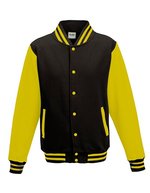 Just Hoods Varsity Jacket mit Kontrastärmeln, Oxford Navy/White XL, JH043 – Jet Black/Sun Yellow