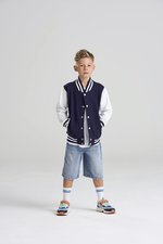 Just Hoods Varsity Jacke mit Kontrastärmeln für Kinder, Jet Black/White 7/8 (M), JH043K – Bild 1