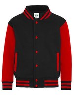 Just Hoods Varsity Jacke mit Kontrastärmeln für Kinder, Jet Black/White 7/8 (M), JH043K – Jet Nero/Rosso fuoco