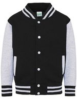 Just Hoods Varsity Jacke mit Kontrastärmeln für Kinder, Jet Black/White 7/8 (M), JH043K – Jet Nero/Melange Grigio