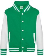 Just Hoods Varsity Jacke mit Kontrastärmeln für Kinder, Jet Black/White 7/8 (M), JH043K – Verde kelly/Bianco