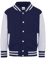 Just Hoods Varsity Jacke mit Kontrastärmeln für Kinder, Jet Black/White 7/8 (M), JH043K – Oxford Blu navy/Melange Grigio