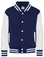 Just Hoods Varsity Jacke mit Kontrastärmeln für Kinder, Jet Black/White 7/8 (M), JH043K – Oxford Blu navy/Bianco