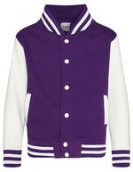 Just Hoods Varsity Jacke mit Kontrastärmeln für Kinder, Jet Black/White 7/8 (M), JH043K – Viola/Bianco
