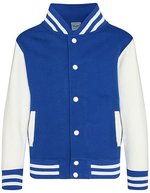 Just Hoods Varsity Jacke mit Kontrastärmeln für Kinder, Jet Black/White 7/8 (M), JH043K – Blu reale/Bianco