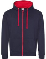 Just Hoods Varsity Zoodie mit YKK-Reißverschluss, New French Navy/Heather Grey XL, JH053 – Nuovo Blu navy francese/Rosso fuoco