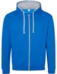 Just Hoods Varsity Zoodie mit YKK-Reißverschluss, New French Navy/Fire Red XL, JH053 – Sapphire Blue/Heather Grey