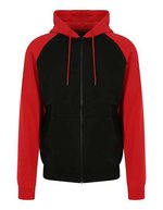 Just Hoods Baseball Zoodie mit Raglan-Ärmeln, Charcoal (Heather)/Jet Black S, JH063 – Jet Nero/Rosso fuoco
