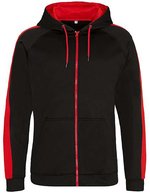 Just Hoods Sports Polyester Zoodie mit Kontrast-Reißverschluss, Jet Black/Arctic White M, JH066 – Jais Noir/Rouge feu