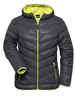 James&Nicholson Ladies´ Down Jacket Black/Grey S (JN1059), JN1059 – Carbon/Acid Yellow