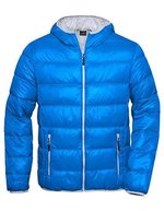 James&Nicholson Daunenjacke mit Kapuze, leicht für Herren, Black/Grey S, JN1060 – Blue/Silver (Solid)