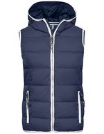 James&Nicholson Steppweste mit Kapuze für Damen, Irish Green/White S, JN1075 – Navy/White