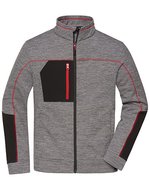 James&Nicholson Strick-Fleecejacke mit Melange-Optik für Herren, Black Melange/Black XS, JN1818 – Carbon Melange/Black/Red