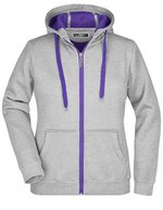 James&Nicholson Doubleface Jacke mit Kapuze für Damen in, Azur/Navy S, JN354 – Grey Heather/Purple
